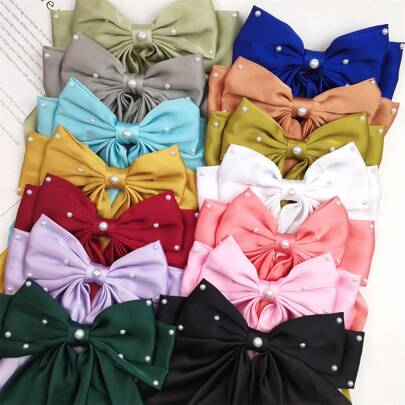 1pc Women Simple & Elegant Hair Clip With Large Bowknot, Decorated With Pearl, Suitable For Daily Wear