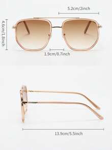 Gafas De Sol Unisex Cuadradas De Aviador De Metal - Champán - Ver 4