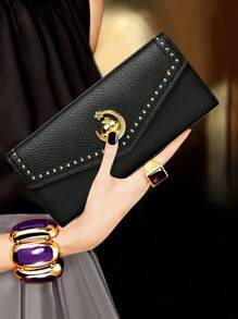 1 件时尚优雅大容量钱包女士手提包手拿包带浮雕设计生日礼物哥特感恩节 - 黑色 - 查看 1