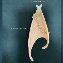 Rhinestone Butterfly & Faux Pearl Decor Costume Ear, Anime Party Costume Masquerade Accessories Christmas Cosplay Vampire Fairy Ears Halloween