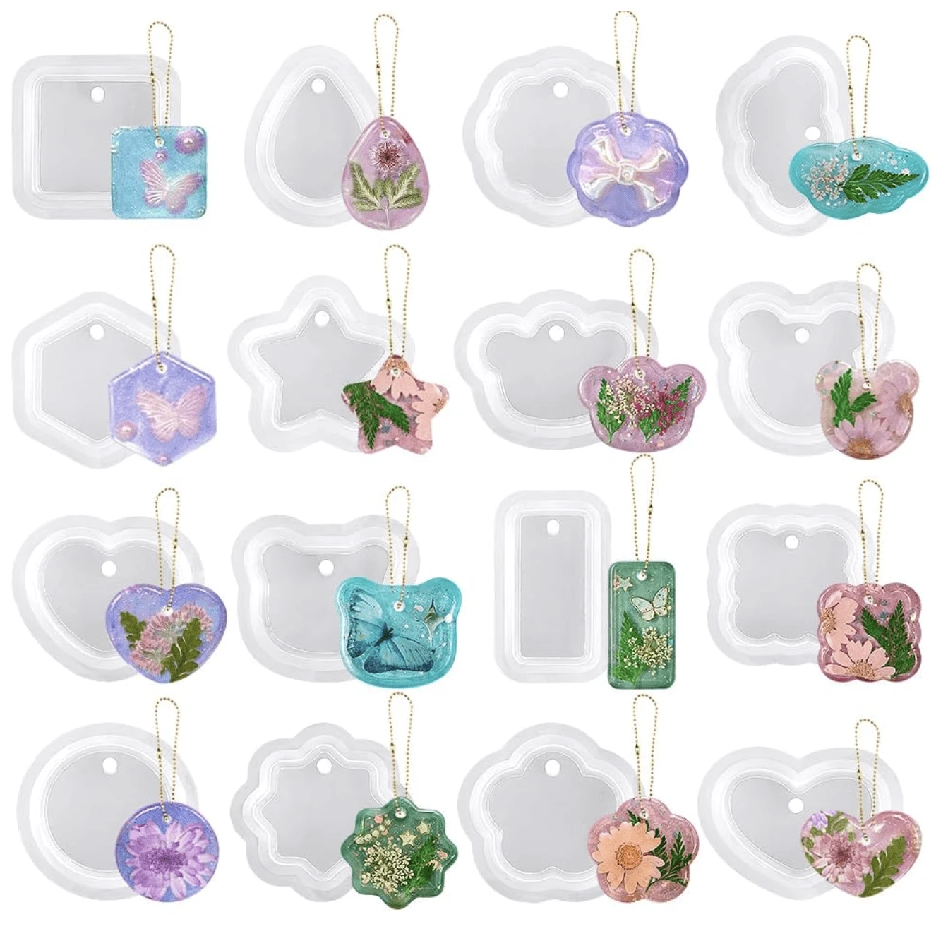 16pcs Various Geometric Pendant Silicone Molds With Overhead Hole For DIY, Jewelry UV Resin Molds, Epoxy Resin Necklace Keychain Pendant Molds, Rich Variety Of Shapes For All Occasions, Creative Gift For Yourself, Family, And Friends For Mother's Day - 16pcs - View 1