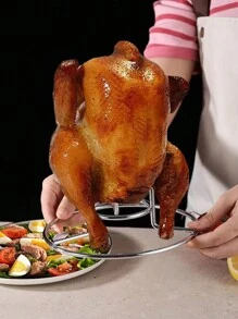 1 pièce de support à poulet, poêle pour griller le poulet au charbon de bois, fond antiadhésif épaissi, support à brochettes pliable et amovible avec 1 pièce de pinceau à badigeonner en silicone de couleur aléatoire, convient pour les réunions de famille, les barbecues en plein air, les rassemblements d'entreprise