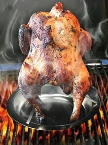 1 pièce de support à poulet, poêle pour griller le poulet au charbon de bois, fond antiadhésif épaissi, support à brochettes pliable et amovible avec 1 pièce de pinceau à badigeonner en silicone de couleur aléatoire, convient pour les réunions de famille, les barbecues en plein air, les rassemblements d'entreprise