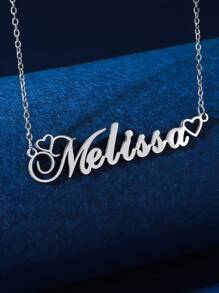 1 件简约不锈钢心形英文名字女士个性化项链适合情人节、妈妈、母亲、母亲节、礼物