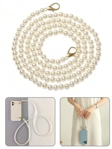 40-120CM Packet Chain Pearl Strap For Bags Handbag Handles DIY Purse Replacement Long Beaded Chain For Shoulder Bag Straps Pearl Belt Lanyard Phone Charm Beach Accessories Daisy - White - View 1