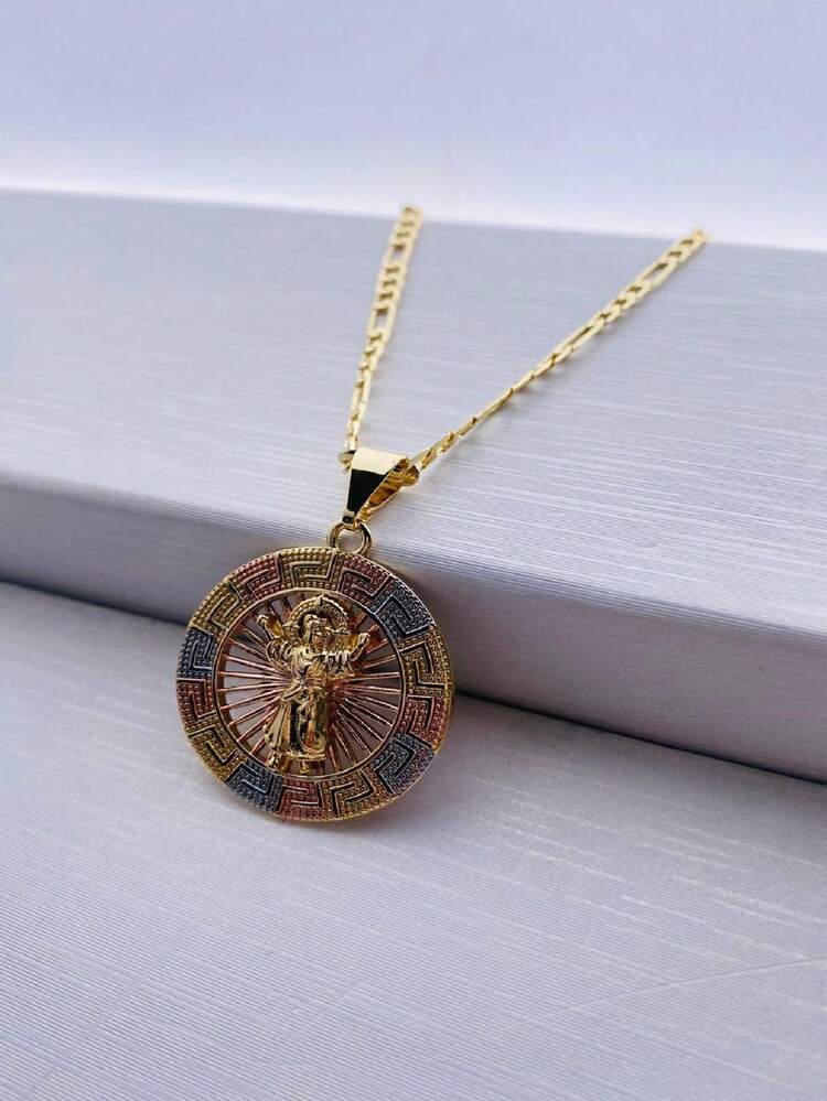 DIVINO NIÑO JESUS, Cadena religiosa, colgante de Milagroso niño Jesús, Medallón dorado, moneda con cadena larga, (oro laminado). - Niño Jesús - Añade 4