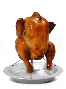 1 pièce de support à poulet, poêle pour griller le poulet au charbon de bois, fond antiadhésif épaissi, support à brochettes pliable et amovible avec 1 pièce de pinceau à badigeonner en silicone de couleur aléatoire, convient pour les réunions de famille, les barbecues en plein air, les rassemblements d'entreprise