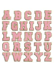 1 bộ miếng dán chữ cái A-Z, tổng cộng 26 miếng, nhãn dán chữ cái ủi, thích hợp cho quần áo, áo khoác, túi xách và các phụ kiện trang trí khác, nhãn dán huy hiệu chữ cái. - Hồng - Xem 2