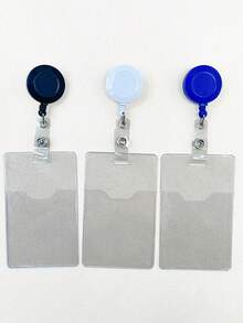 1pc Clear Pvc Hard Card Holder With Retractable Badge Reel & Neck Lanyard For Work Badge, Id Card, Transit Card, Etc. - White - View 8