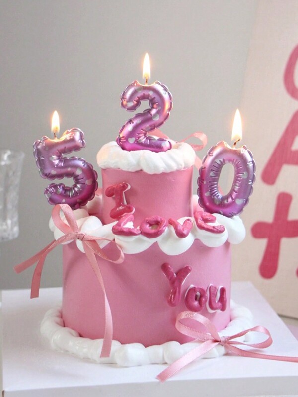 1 pieza Vela nueva para decoración de pastel de fiesta de cumpleaños o aniversario, con borde de flor rosa degradado e impresión digital del corazón numerado del 0 al 9