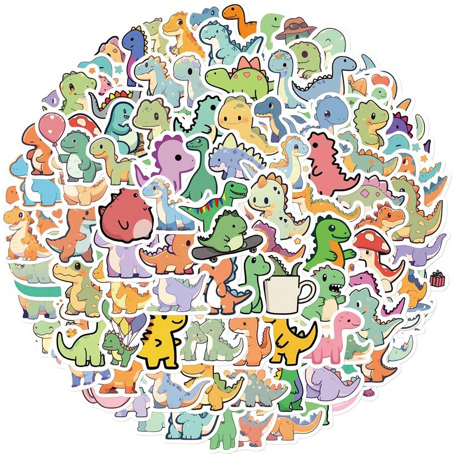 100 Piezas Lindos Adhesivos De Dinosaurios De Animales En Vinilo A Prueba De Agua, Para Álbumes De Recortes, Diarios, Computadoras Portátiles, Parachoques, Patinetas, Botellas De Agua, Computadoras, Teléfonos, Dibujos Animados, Cascos Duros, Adhesivos Y Calcomanías Para Autos