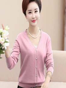 Casaco Cardigan Feminino Suéter trico com Botões - Rosa Bebê - Visão 1