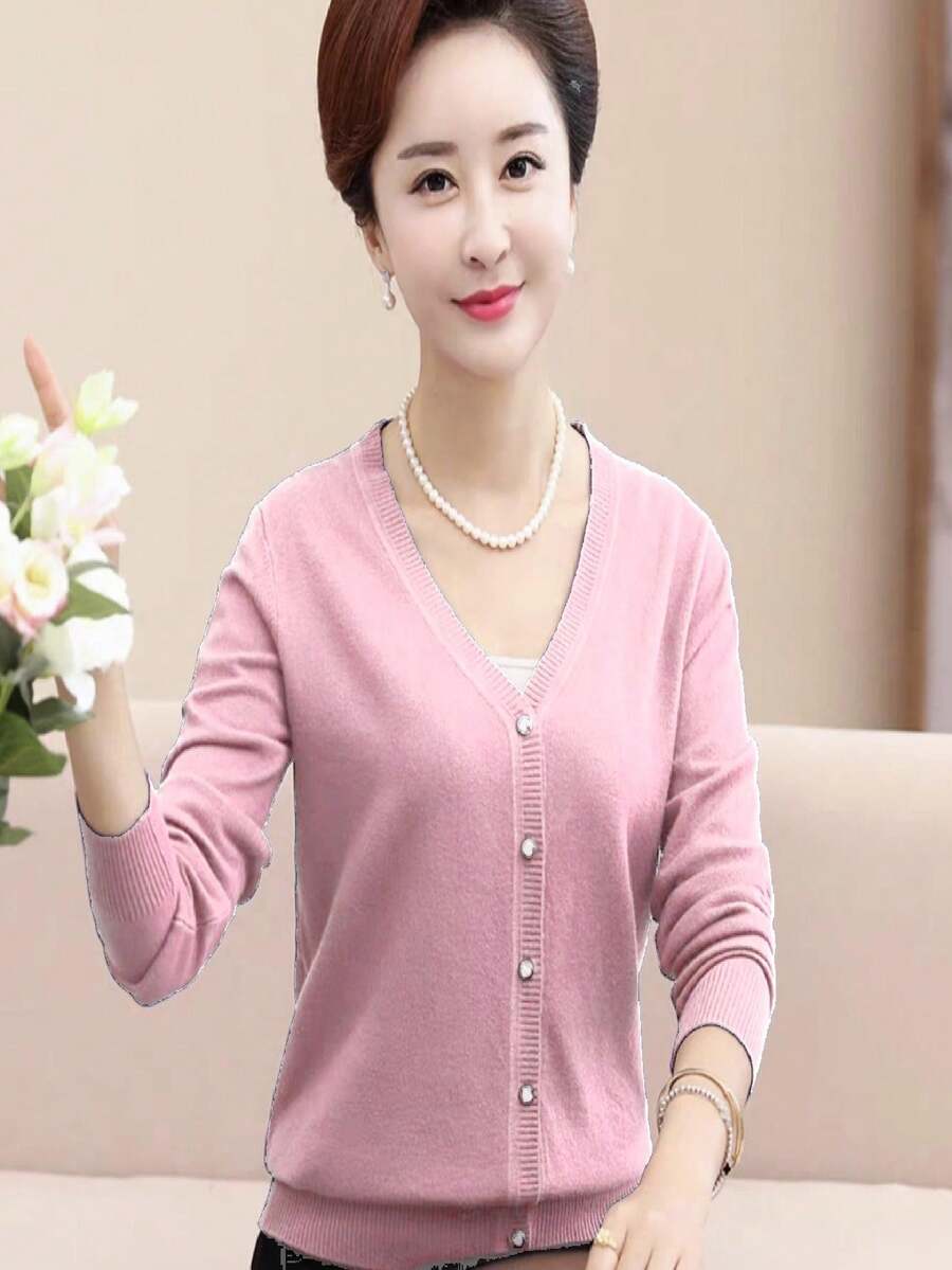 Casaco Cardigan Feminino Suéter trico com Botões - Rosa Bebê - Visão 1