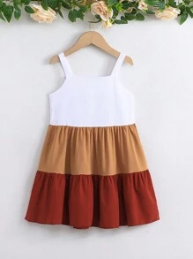 Vestido de estilo princesa en bloque de colores de moda y dulce para niña joven en verano con tirantes - Multicolor - Ver 2