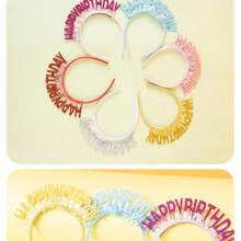 5pcs New Birthday Headbands With Shiny Gold Dust, English "Happy Birthday" Lettering For Party Decorations And Atmosphere - Multicolor - View 5