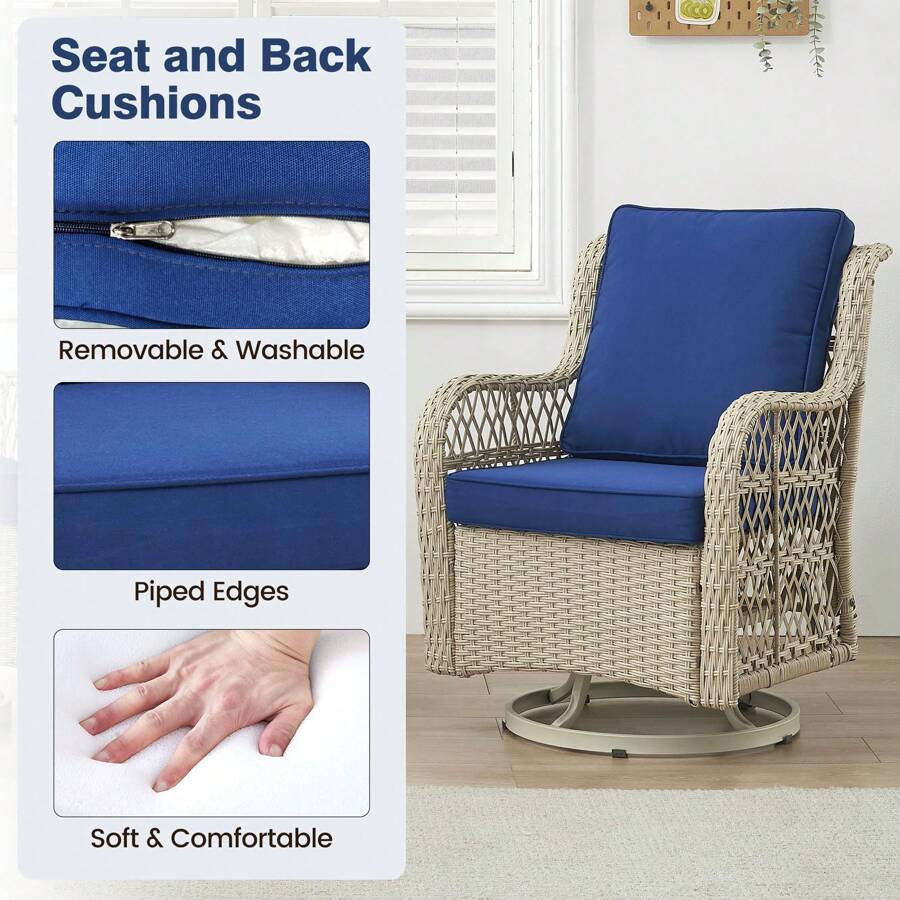 3 Pieces Outdoor Wicker Swivel Rocker Patio Set,Swivel Rocking Chairs Set Of 2 With Rattan Side