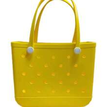 Large Waterproof Washable Tip Proof Durable Open Tote Bag For The Beach Boat Pool Sports,Women's EVA Beach Tote Bag With Ventilation Holes - Lightweight Durable Solid Color Open Top Design For Poolside, Shopping & Picnics - Stylish Holiday Accessory, Beach Bag