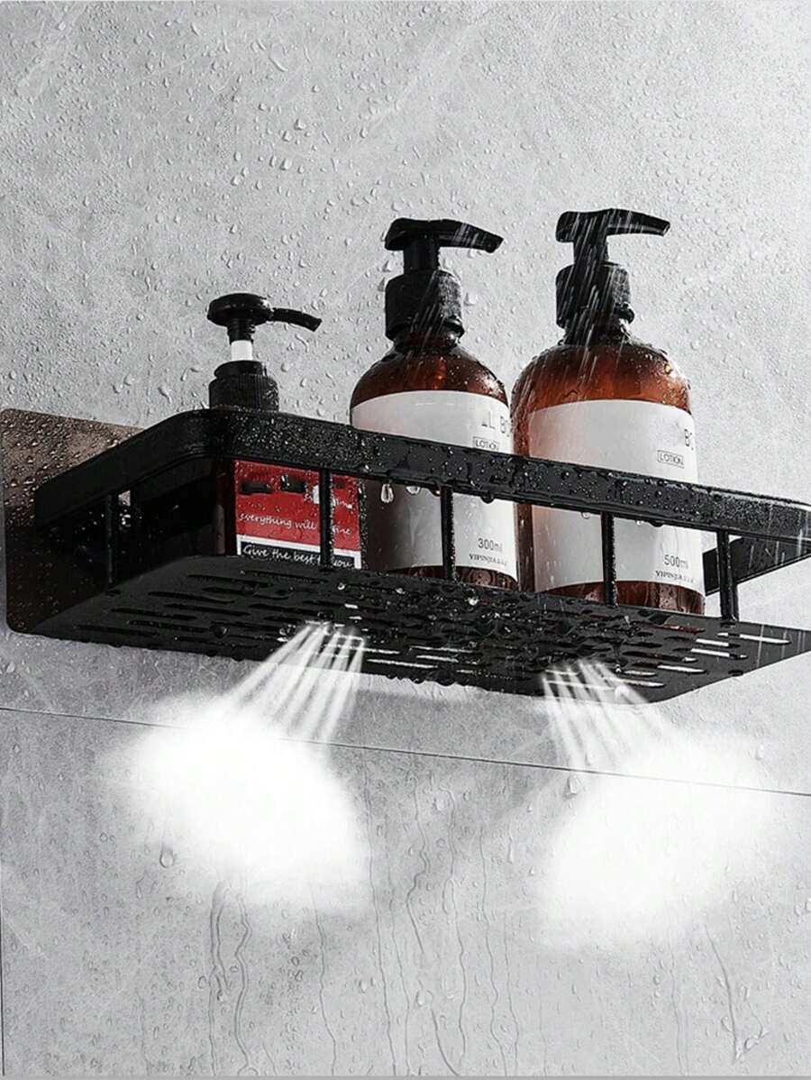 1pc Rustproof Shower Corner Caddy With Hooks, Wall Mounted Adhesive