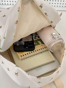 Fashion New Fresh And Simple Backpack, Full Body Flower Pattern Backpack, Zipper Fashion Backpack, Travel Avant-Garde Daypack (Pattern Direction Random) - Beige - View 6