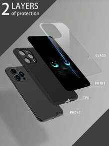 Green-Eyed Whiskers Cat High Definition Glass Shockproof Phone Case Compatible With Xiaomi, Transion, Huawei And Other Models