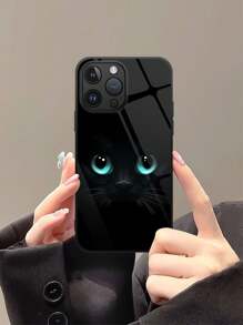 Green-Eyed Whiskers Cat High Definition Glass Shockproof Phone Case Compatible With Xiaomi, Transion, Huawei And Other Models