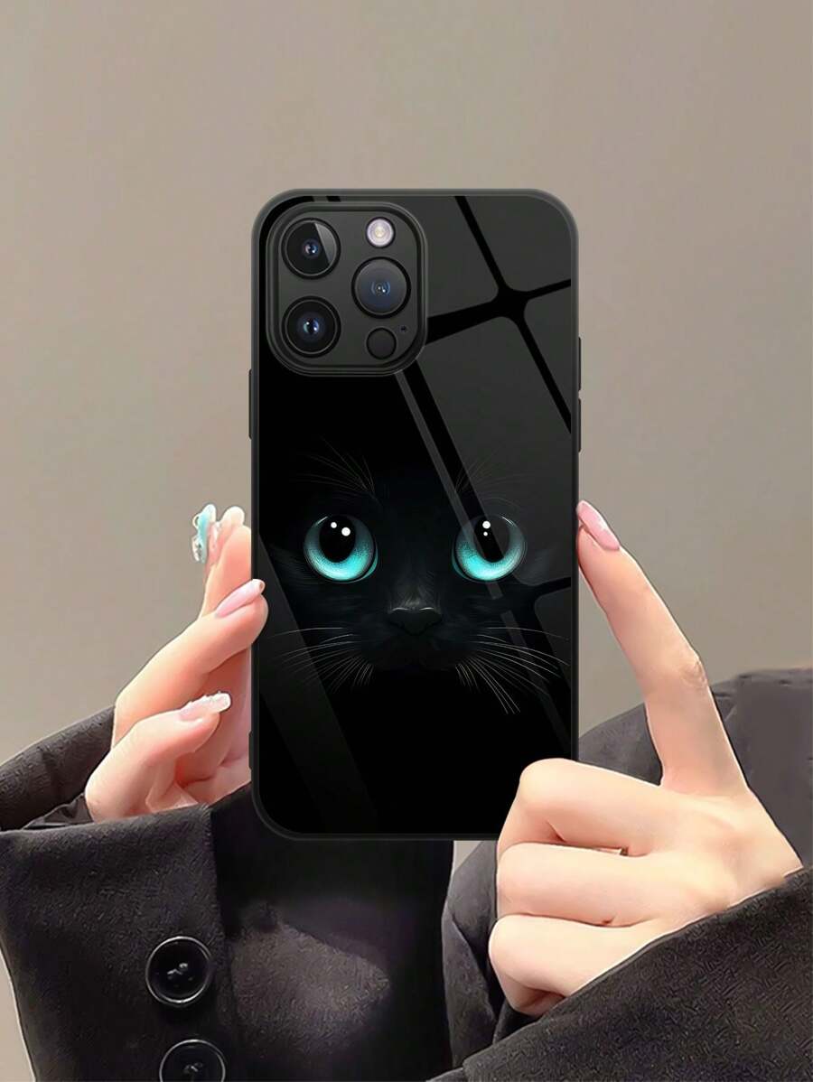 Green-Eyed Whiskers Cat High Definition Glass Shockproof Phone Case Compatible With Xiaomi, Transion, Huawei And Other Models