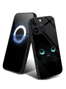 Green-Eyed Whiskers Cat High Definition Glass Shockproof Phone Case Compatible With Xiaomi, Transion, Huawei And Other Models