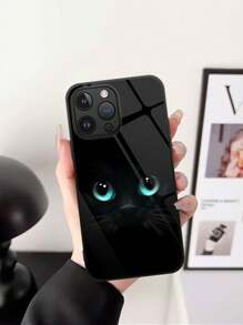 Green-Eyed Whiskers Cat High Definition Glass Shockproof Phone Case Compatible With Xiaomi, Transion, Huawei And Other Models
