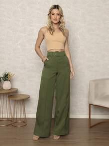 Women Pants - 墨綠色 - 查看 1