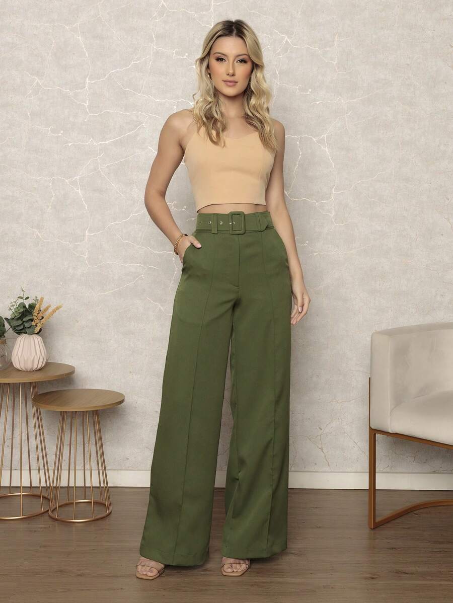 Women Pants - 墨綠色 - 查看 1