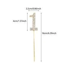 1Pc Glitter Alloy Rhinestone Number Cake Toppers Shower Birthday Decoration Wedding Gold Silver - Army Green - View 5