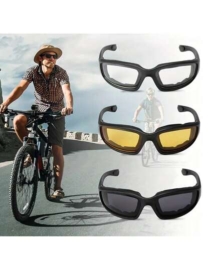 3pcs Motorcycle Riding Glasses With Padded Goggles, Dust-Proof And Windproof, Fashionable Motorcycle Glasses, Suitable For Outdoor Motorcycle Riding, Summer Beach Vacation, Outdoor Travel