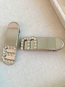 2pcs Women's Simple Metal Letter M Shape Hair Clips With Rhinestones, Silver Street Claw Clips Hair Claws Hair Barrettes, School Stuff, Looks Of Party, Hair Accessories, Head Accessories - Multicolor - View 3