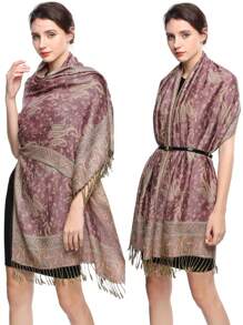 1件装女士时尚保暖佩斯利花纹印花围巾，经典佩斯利头巾和披肩，可搭配长袍穿着。