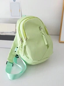 1 Pieza Bolso De Hombro Casual De Nailon Con Estilo Minimalista Y Múltiples Bolsillos, Bolso Unisex Para El Uso Diario De Las Mujeres - Verde - Ver 4