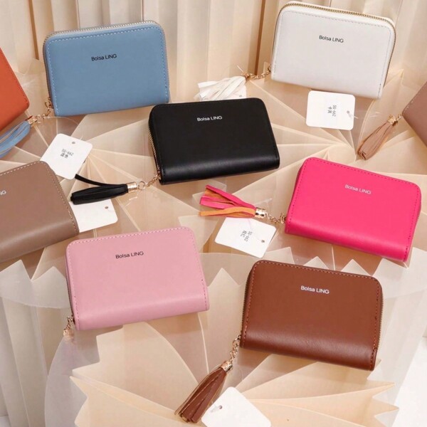 Carteira Feminina Porta Cartão com Zíper Franja Cor Sortida Envio Cor Aleatória