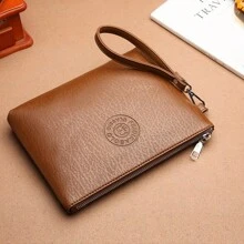 男士手拿包、手提包、腕包，防水便携轻巧，适合大学、商务旅行，PU皮革材质，商务简约风格，时尚街头风，适合男士、大学生、夏季、爸爸、新生，多功能，宿舍必备，大学礼物，情人节钱包，假日必备包，贴纸，情人节礼物，复古风，校园风，运动生活风，夏季包，春假旅行包，礼品袋，手提包，复古包 - 卡其色 - 查看 2