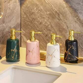 1 st 400 ml marmorerad texturerad påfyllningsbar tryckknappsdispenser för flytande tvål tillverkad av keramik för ansiktsrengöring, handtvål, duschgel, schampo, restaurangrengöring - lämplig för hotell, kök, badrum, heminredningstillbehör köksartiklar kökstillbehör köksredskap