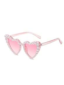 1 Pair Of Bridal Fashion Retro Heart-Shaped Faux Pearl Frames Ladies Cat Eye Glasses Fashion Beach Party Decorative Glasses