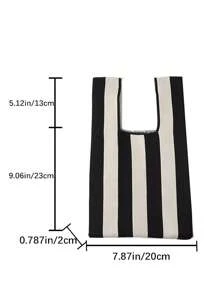 lulu kewen 1个打结钩编手提包，条纹图案，女士钩编手提包，托特包，涤纶材质，适合青少年、女士、女孩、学生、上班族，可用于购物、度假、旅行、聚会、工作、户外活动，可装手机、钥匙、硬币、小物件和其他个人物品，吸睛的夏季沙滩包，沙滩必备，沙滩用品和夏季必备单品，最热门的沙滩包 - 黑與白 - 查看 8