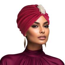 Mode Elegante Faux Parel Decor Tulband Cap Geëmbosseerde Elastische Hoofdband Voor Vrouwen Meisjes Bonnet Haar Bonnet Tulband Kerstmis