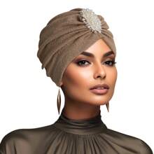 Mode Elegante Faux Parel Decor Tulband Cap Geëmbosseerde Elastische Hoofdband Voor Vrouwen Meisjes Bonnet Haar Bonnet Tulband Kerstmis