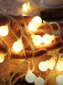 1pc4.5m 30 Lights Outdoor Party Ambience String Lights, Outdoor Wedding Party Scene Decoration LED Decoration String Lights Waterproof Battery Box String Lights, Battery Not Contained - White Matte Light Ball - View 4