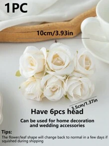 1件（6头）/3件（18头）仿真花花束MINI玫瑰花蕾字母DIY花环材料糖果盒配件家居婚庆装饰新娘手腕花胸花头花材料情人节新年装饰生日派对蛋糕配件 - 乳白色 - 查看 2