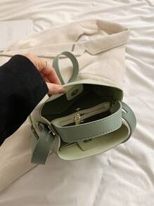 Fashion Women's Simple Green Mini Bucket Handbag, PU Material Retro Commute Versatile Shoulder Crossbody Bag Suitable For Ladies Shopping And Daily Use - Green - View 9