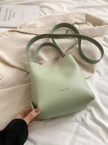 Fashion Women's Simple Green Mini Bucket Handbag, PU Material Retro Commute Versatile Shoulder Crossbody Bag Suitable For Ladies Shopping And Daily Use - Green - View 6