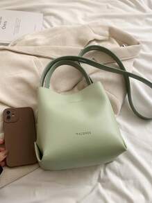 Fashion Women's Simple Green Mini Bucket Handbag, PU Material Retro Commute Versatile Shoulder Crossbody Bag Suitable For Ladies Shopping And Daily Use - Green - View 7