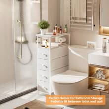 Simple Dresser With 4 Drawers, Compact 4-Drawer Storage Tower Narrow Storage Organizer For Small Spaces, Bathroom, Bedroom, White, Multi-Purpose, Easy Assembly, Slim Vertical Dresser With Shelf - Kết Cấu Gỗ Trắng - Xem 3