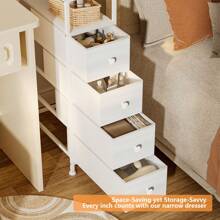 Simple Dresser With 4 Drawers, Compact 4-Drawer Storage Tower Narrow Storage Organizer For Small Spaces, Bathroom, Bedroom, White, Multi-Purpose, Easy Assembly, Slim Vertical Dresser With Shelf - Kết Cấu Gỗ Trắng - Xem 2