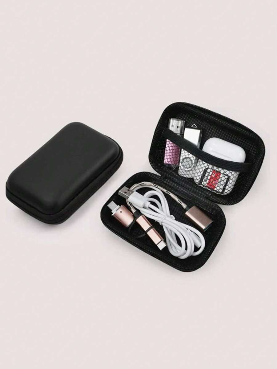 Data Cable Travel Storage Bag, Usb Charger & Earphone Organizer, Portable Hard Drive & Earphone Storage Box For Digital Accessories - Black - View 1